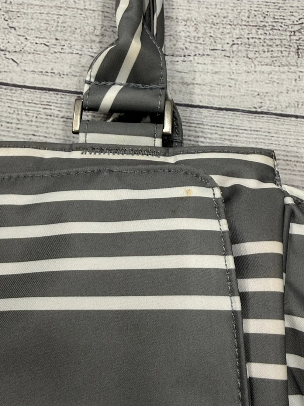 Ju-Ju-Be Gray White Striped Convertible Diaper Bag with Shoulder Strap